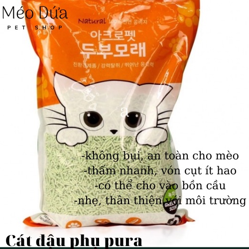 Cát đậu acropet - cát Tofu cho mèo đi vệ sinh ( cát xả bồn cầu ), cát mèo Pura
