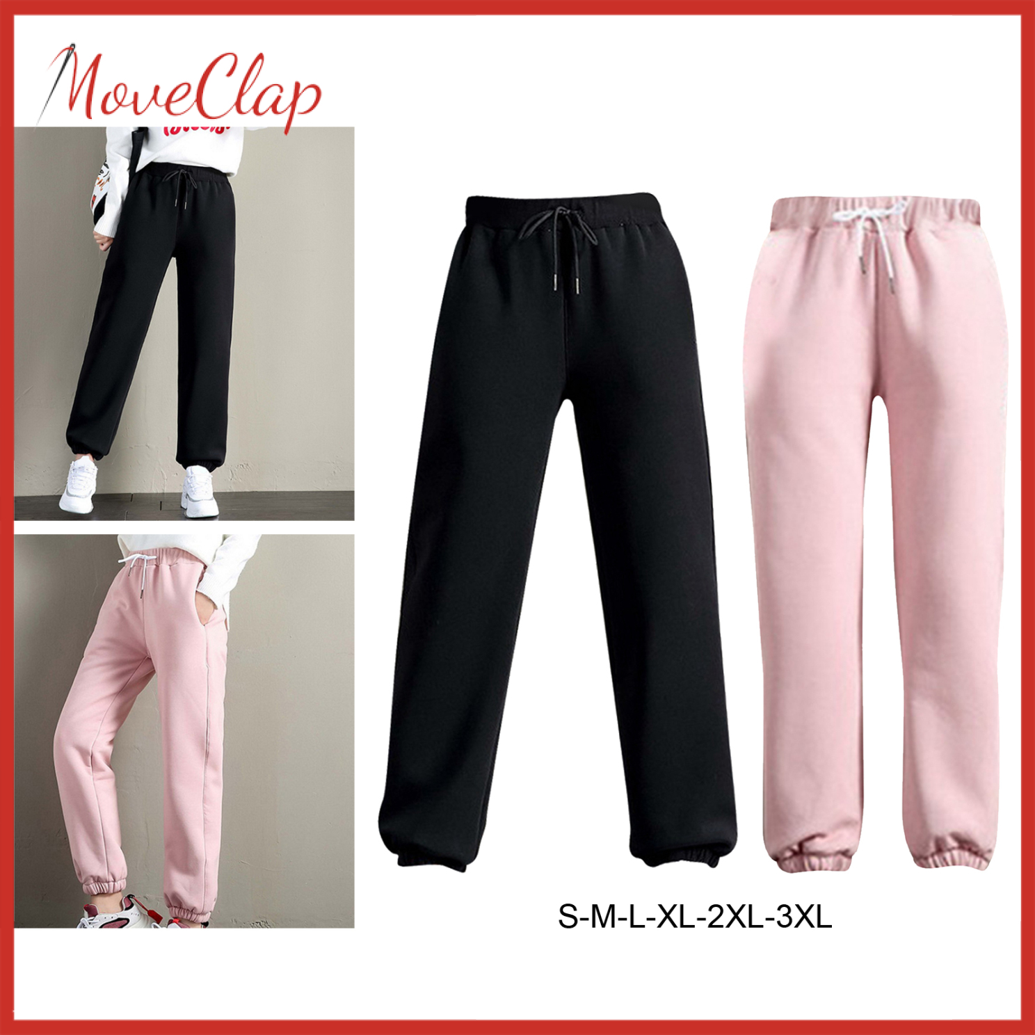 MoveClap Womens Sweatpants Fleece Lining Jogger Pants Casual Harem Trouser Black  S