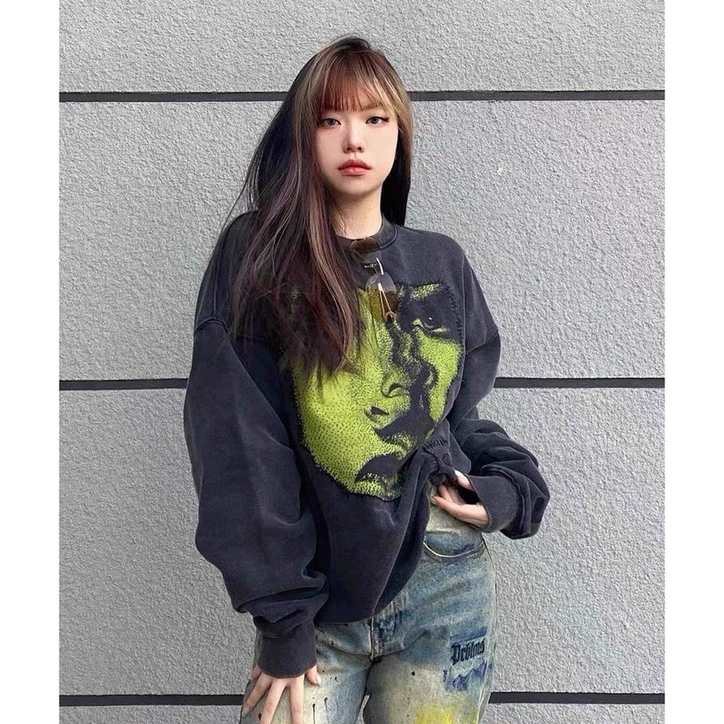 Áo sweater cổ tròn dáng rộng phong cách hip hop trẻ trung cho cặp đôi