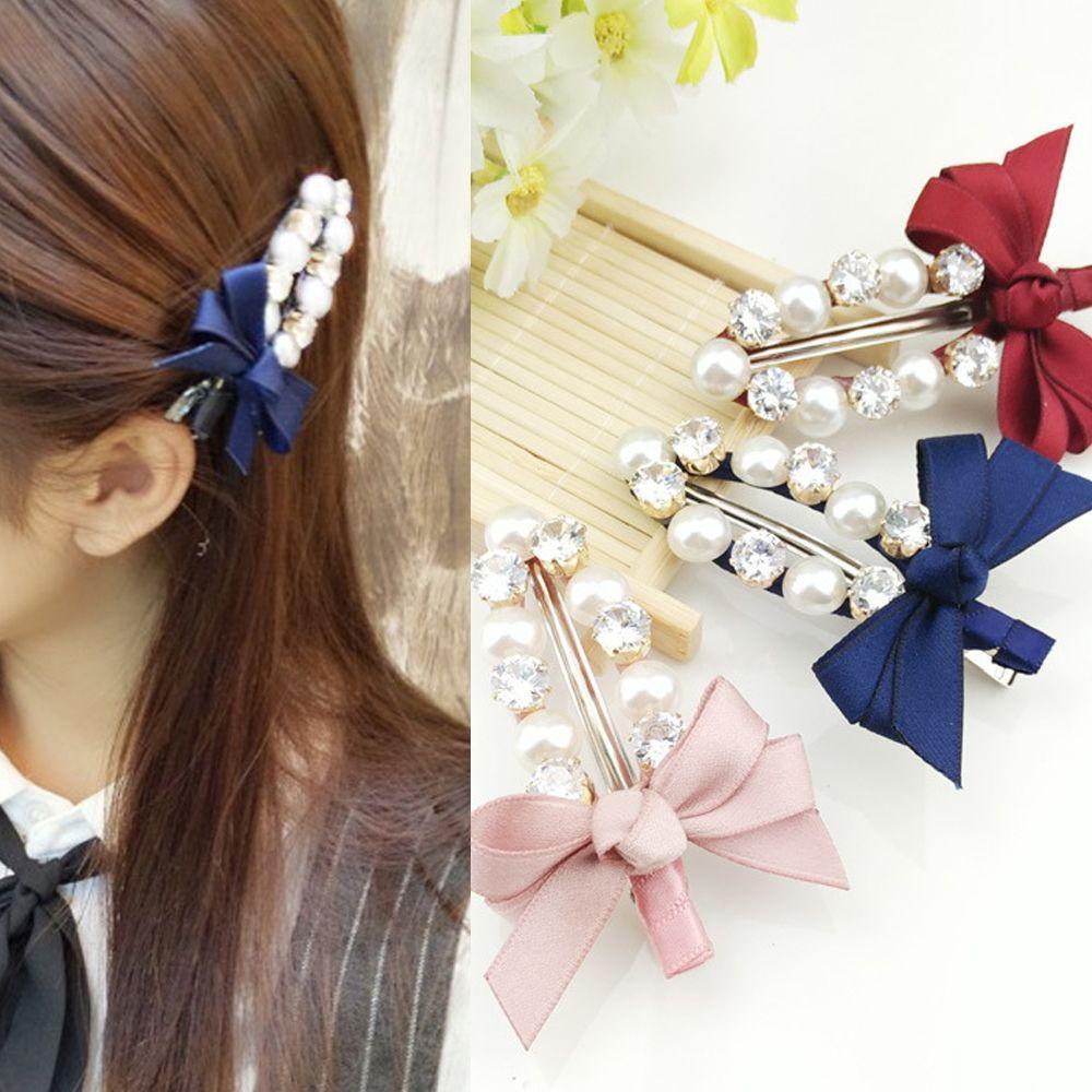 VANES1 Kẹp Tóc Nơ Đính Đá Thời Trang Hàn Quốc Cho Nữ