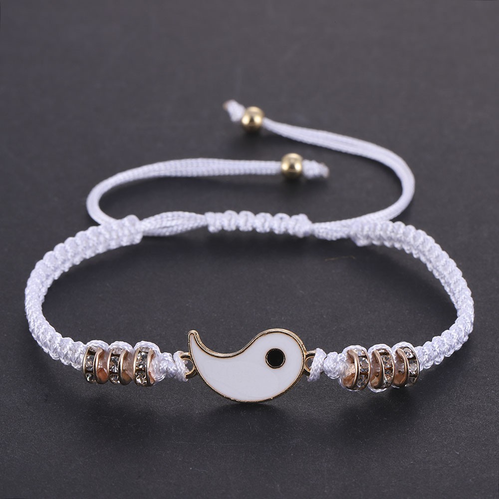Set 2 vòng tay dây bện mặt kim loại ghép hình bát quái trắng đen cho cặp đôi có bán lẻ