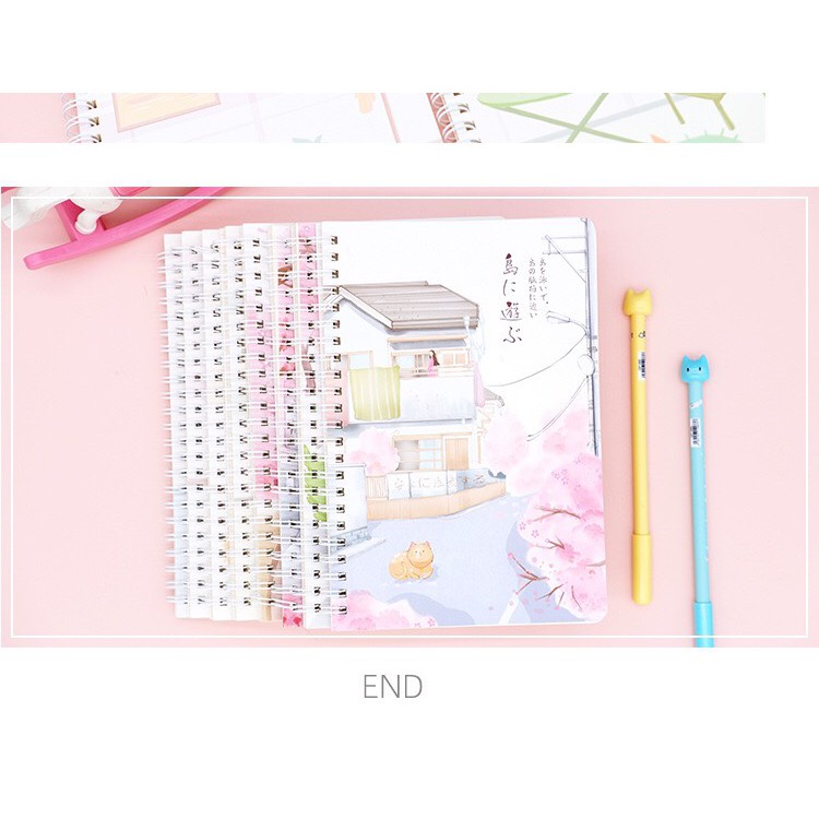 Sổ tay lò xo mini A5 bìa in hình hoa anh đào dễ thương cute 120 trang kích thước 20.5x14cm, sổ nhật ký, sổ lưu bút