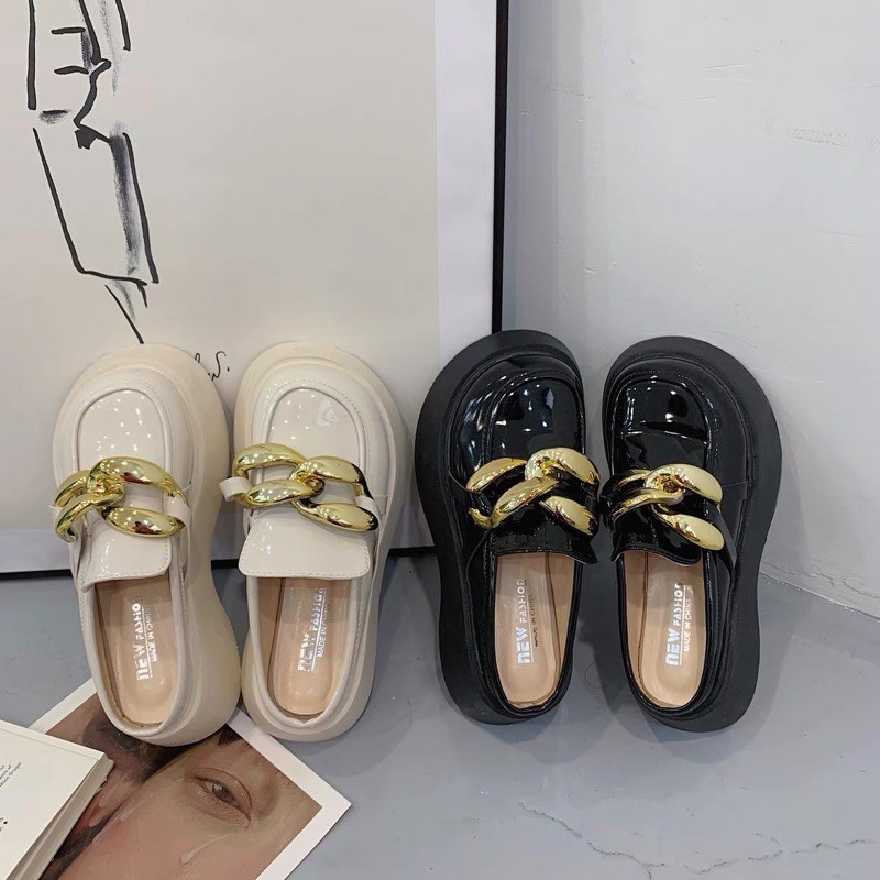GIÀY OXFORDS THẤP CỔ MŨI TRÒN TO ULZZANG có xích đế thấp gót