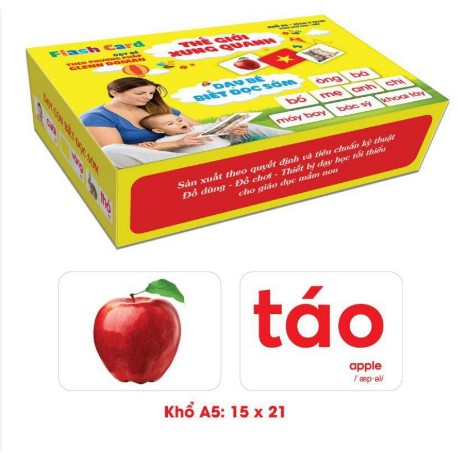 Thẻ học thông minh loại to 21 x 15cm - Flash Card về thế giới xung quanh gồm 100 thẻ song ngữ 14 chủ đề - UtNho