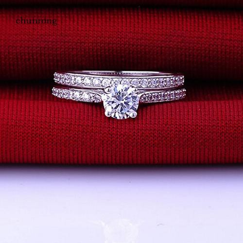 CHU_Women Engagement Wedding 2Pcs Set Cubic Zirconia 925 Sterling Silver Rings Size 6-10