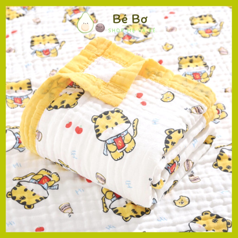 Khăn tắm xô sợi tre Aden 6 lớp có viền cho bé, Chăn xô sợi tre 6 lớp cho bé sơ sinh trẻ nhỏ Bé Bơ Store