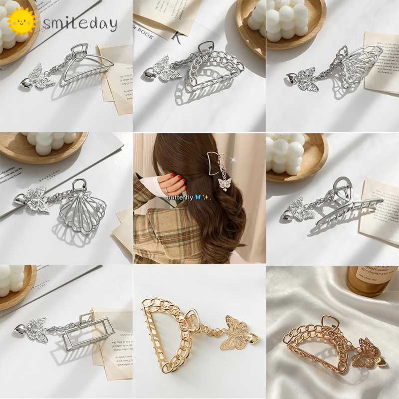 Kẹp tóc màu bạc họa tiết bươm bướm và trái tim làm quà cho nữ