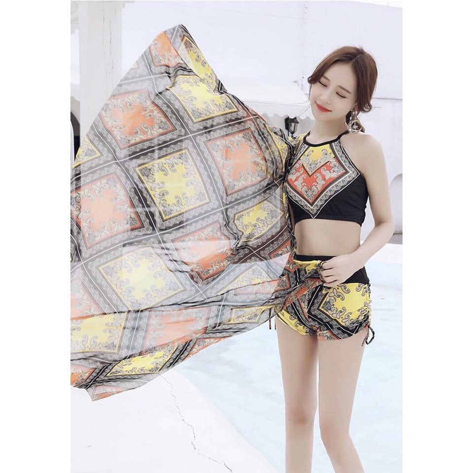 Set Áo Tắm 3 Chi Tiết, Bikini 2 Mảnh Kèm Khăn Choàng, Đồ Đi Biển, Áo Tắm Nữ