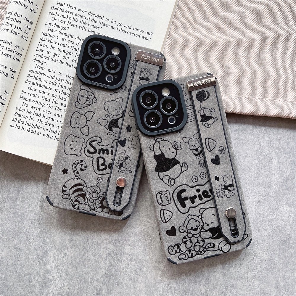 Ốp Điện Thoại TPU Silicon Da Lộn Hình Gấu Gắn Dây Đeo Cổ Tay Cho iPhone 14 Pro Max 14 13 12 11 Pro Max Plus