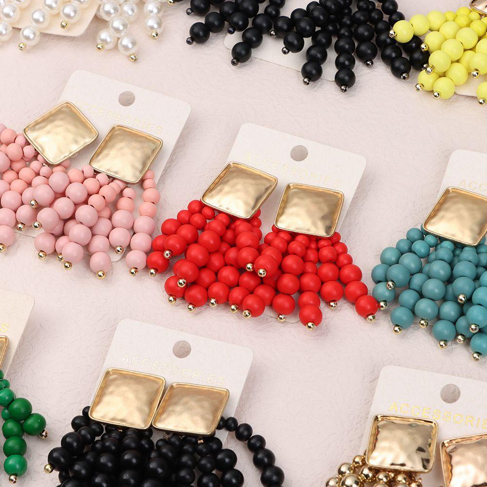 Khuyên Tai Kim Loại Dạng Hạt Gỗ Tua Rua Thời Trang