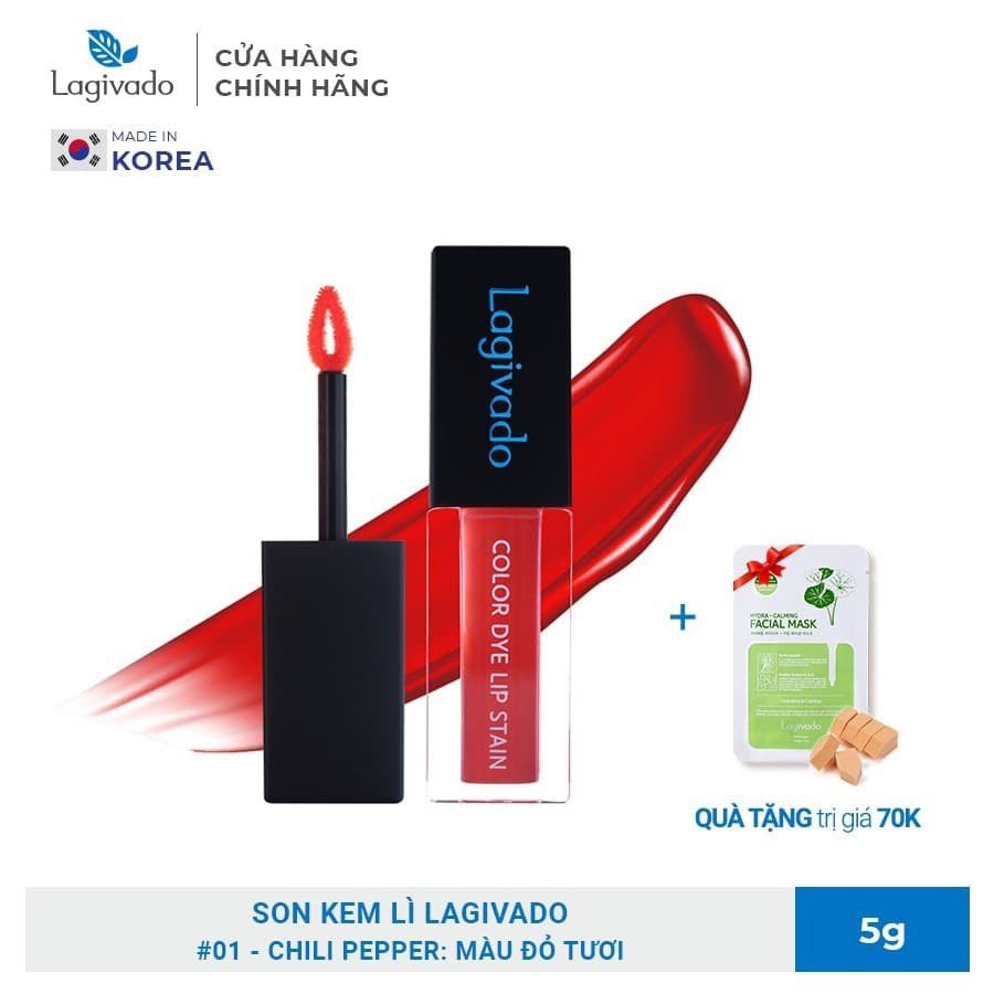 Son kem lì lên màu chuẩn, lâu trôi Hàn Quốc Lagivado Color Dye Lip Stain dạng nước – 04 màu son đẹp