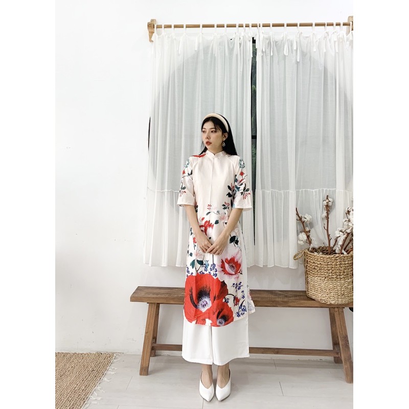 Áo dài hoa mẫu đơn