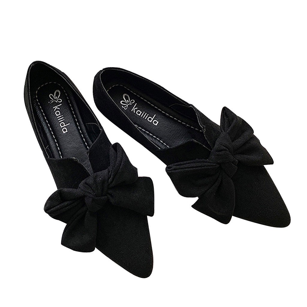 Giày búp bê mũi nhọn đế bệt phối nơ xinh xắn cho nữ | BigBuy360 - bigbuy360.vn