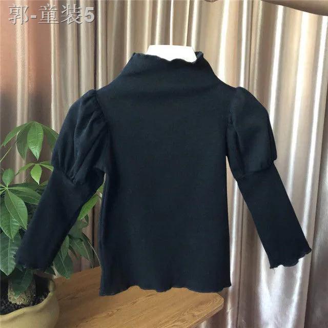 Áo Thun Cotton Tay Phồng Cổ Lọ Mẫu Mới Phong Cách Hàn Quốc Cho Bé Trai Và Bé Gái