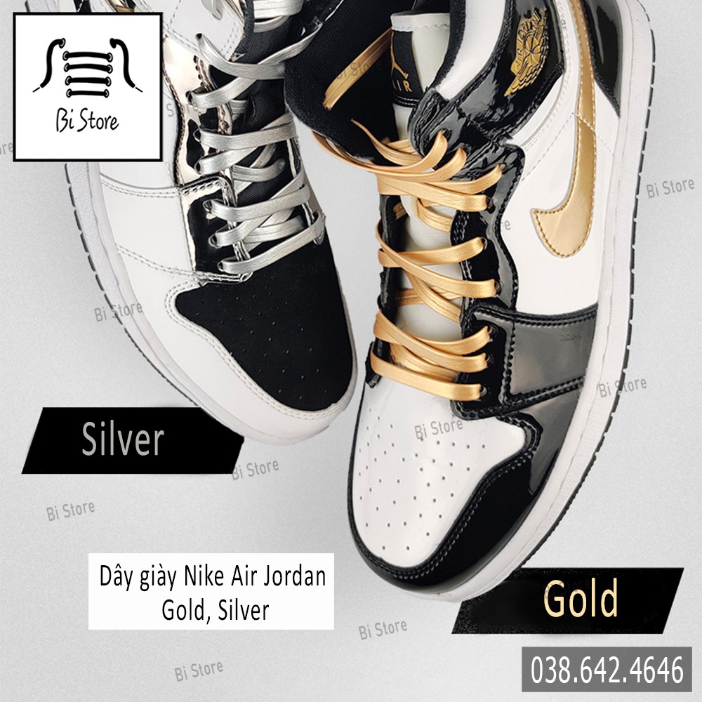 [𝗕𝗮́𝗻 𝘁𝗵𝗲𝗼 𝗰𝗮̣̆𝗽] Dây giày màu vàng bạc dành cho giày Nike Air Jordan 1 Gold, Silver cổ cao + cổ ngắn - Da PU chống nước