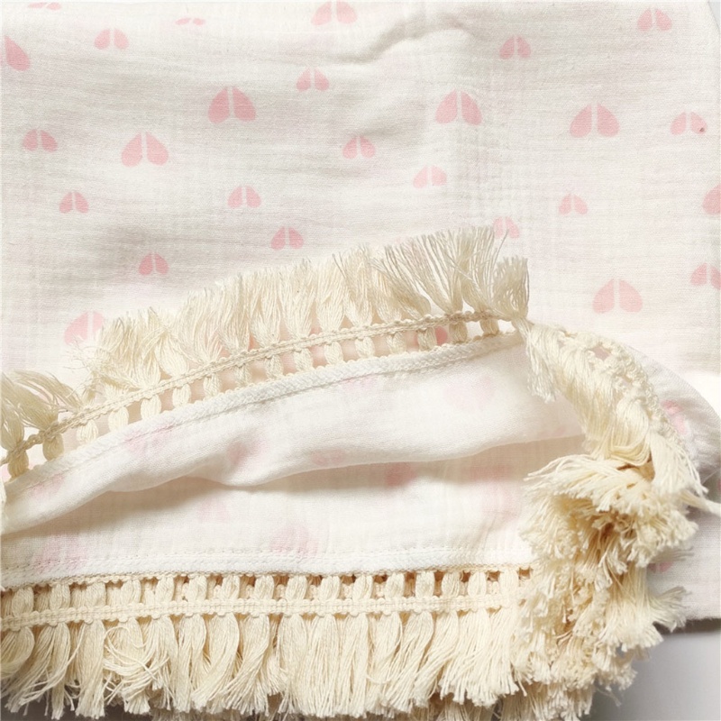 Chăn Quấn Em Bé Bằng Cotton Nguyên Chất Phối Tua Rua Dùng Làm Đạo Cụ Chụp Ảnh
