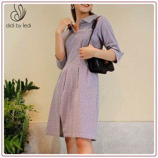 Đầm công sở DIDI BY LEDI , đầm dáng suôn, vải Cotton thoáng mát màu Trắng xanh S M - D832