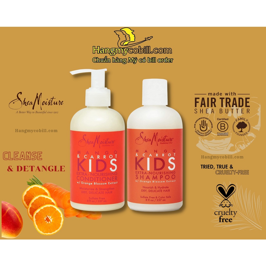 (có bill nhập)DẦU GỘI - XẢ CHO BÉ SHEA MOISTURE MANGO&amp;CARROT KIDS 237ML