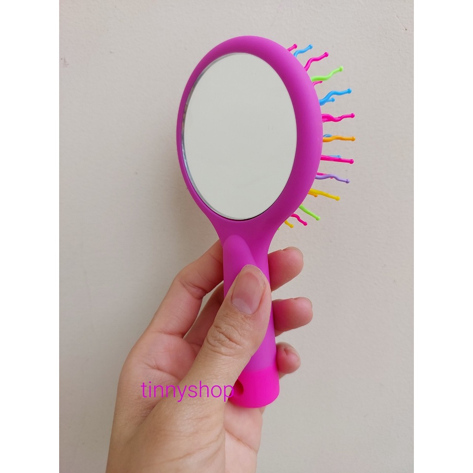 Lược Chải Tóc Chống Rối, Massage Đầu 2 in 1 Màu Hồng Có Gương Tiện Lợi