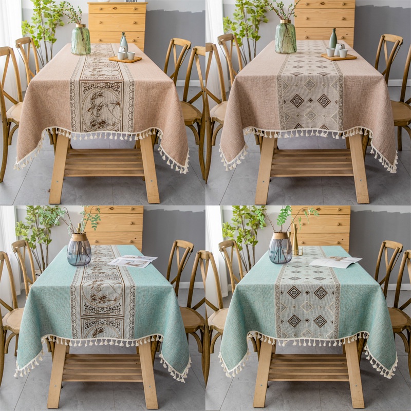 Khuyến Mãi 🔴 Khăn Trải Bàn Hình Chữ Nhật Bằng Vải Cotton Lanh HUGME