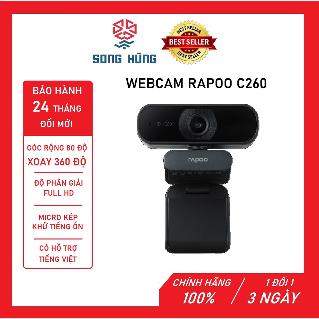 Webcam RAPOO C260 FullHD 1080P, tự động lấy nét, tích hợp micro | Hàng chính hãng | Bảo hành 24 tháng đổi mới