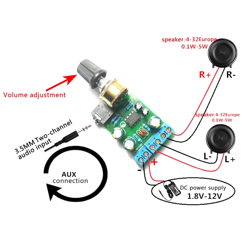 Bảng Mạch Khuếch Đại Âm Thanh Mini Dc 1.8-12v Tda2822m 2.0