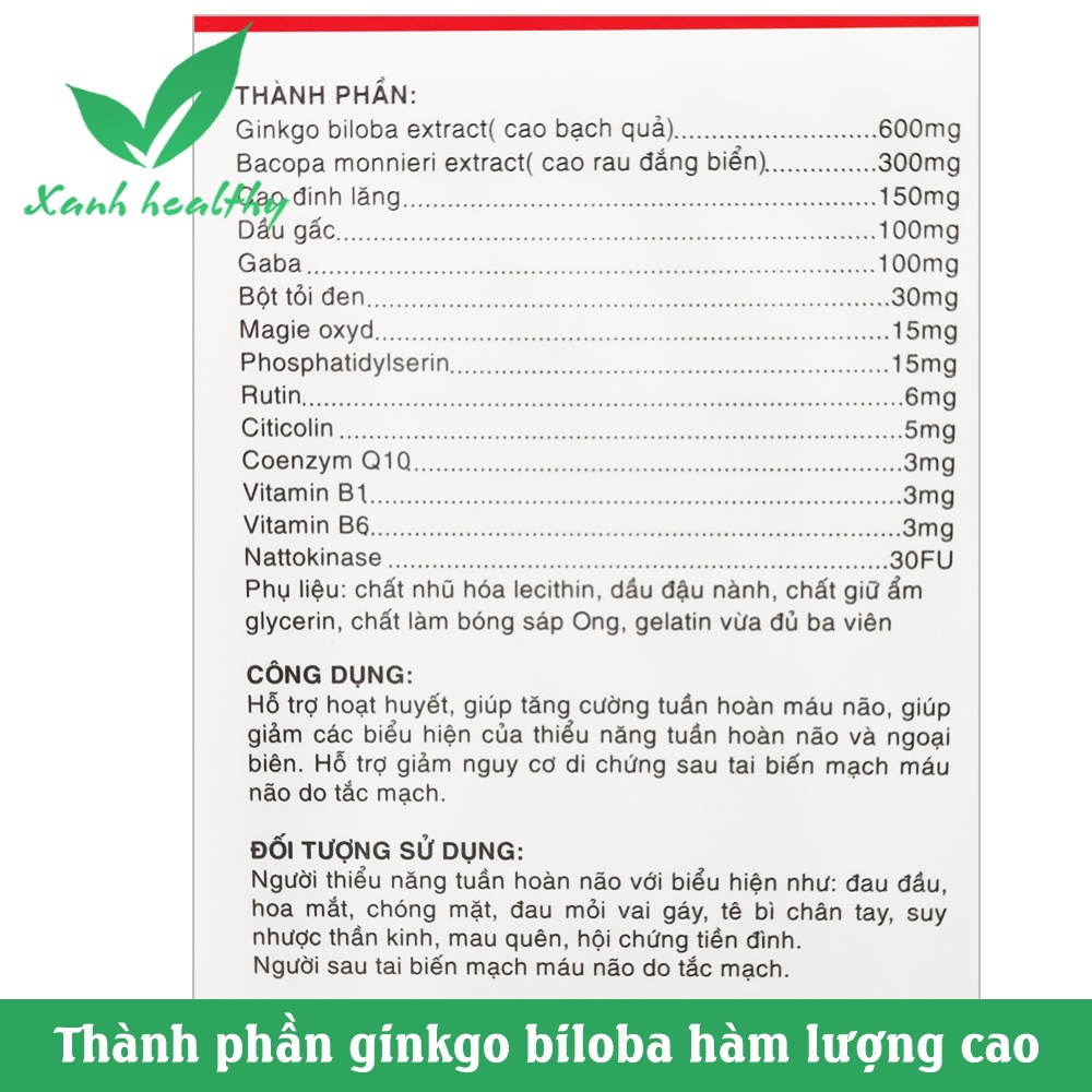 Hoạt huyết dưỡng não Pharma GABA Extra - giảm đau đầu, hoa mắt, chóng mặt, rối loạn tiền đình - Hộp 100 viên