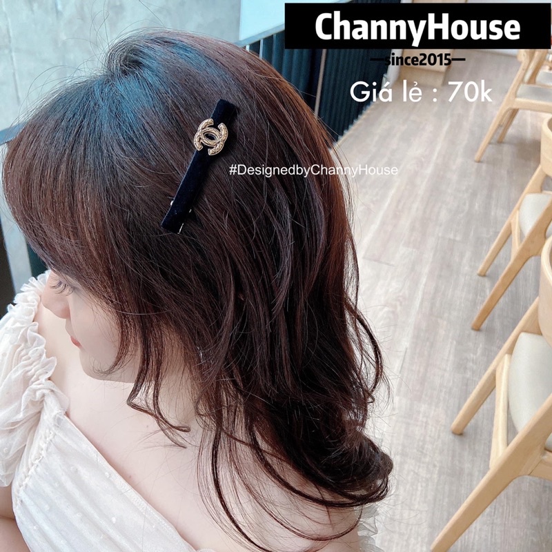 Channyhouse_Kẹp mái nhung đen mảnh phong cách sang trọng