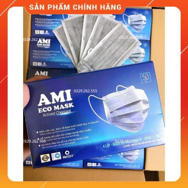 Khẩu trang kháng khuẩn 4 lớp Ami màu XÁM hộp 50 cái