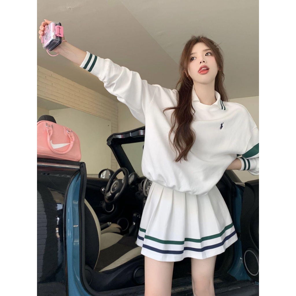 Áo Thun polo Tay Dài Họa Tiết Kẻ Sọc Phong Cách Retro Cho Nữ