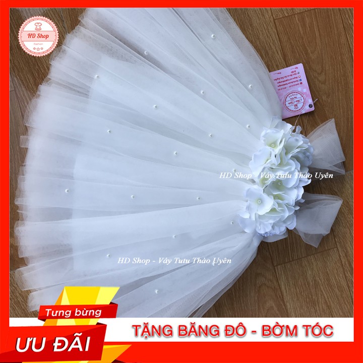 Váy công chúa cho bé ❤️FREESHIP❤️ Váy trắng đính hoa tú cầu gắn đá