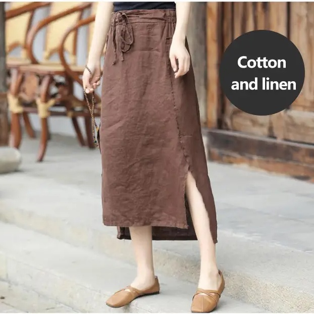 Chân Váy Vải Lanh Cotton Phong Cách Vintage
