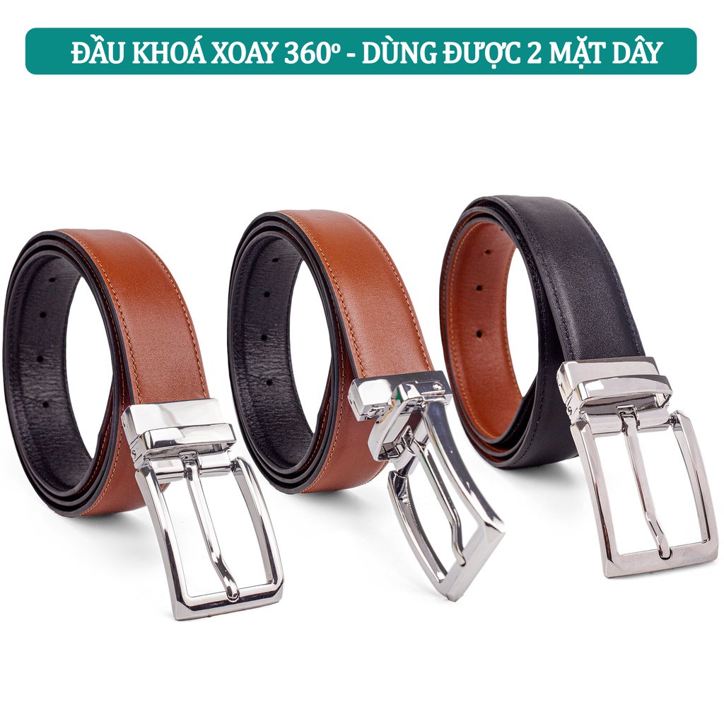 Thắt lưng nam da bò cao cấp Bụi Leather L108-khóa cài xoay dùng được cả 2 mặt dây