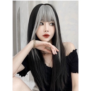 Tóc giả nguyên đầu nhuộm mái vàng và xám khói jennie-Tóc giả nguyên đầu lửng kiểu zennie cực xinh