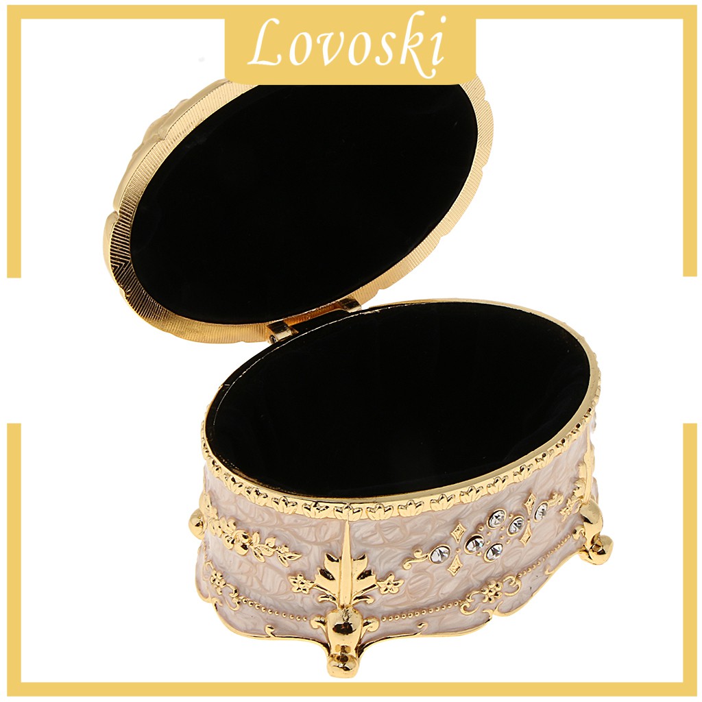 Hộp Đựng Trang Sức Hình Oval Bằng Kim Loại Màu Vàng / Trắng Phong Cách Vintage