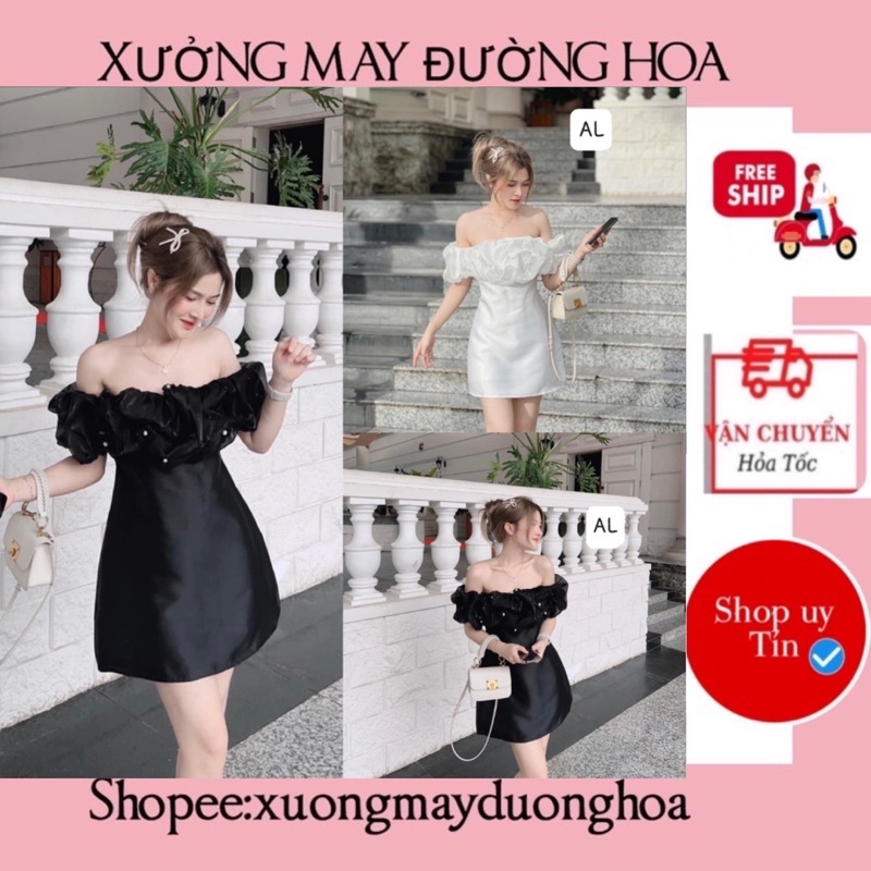 Đầm tacta trễ vai phối tơ đính ngọc siêu xinh