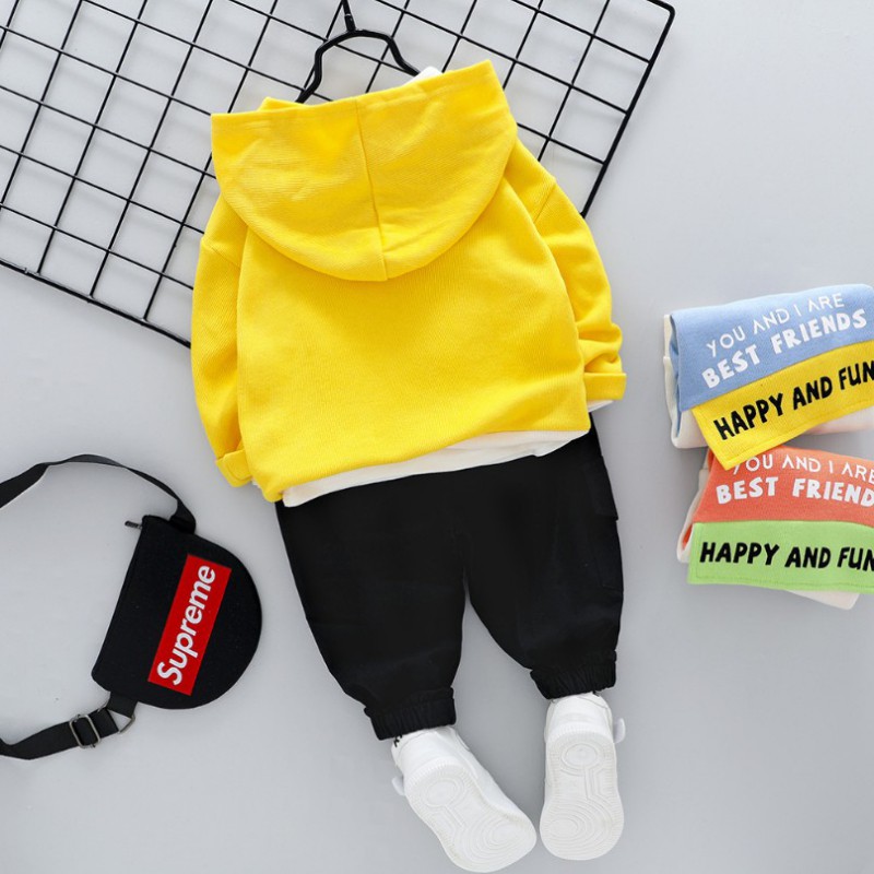 Set Áo Hoodies Có Nón Dài Tay + Quần Dài Thời Trang Cho Bé Trai