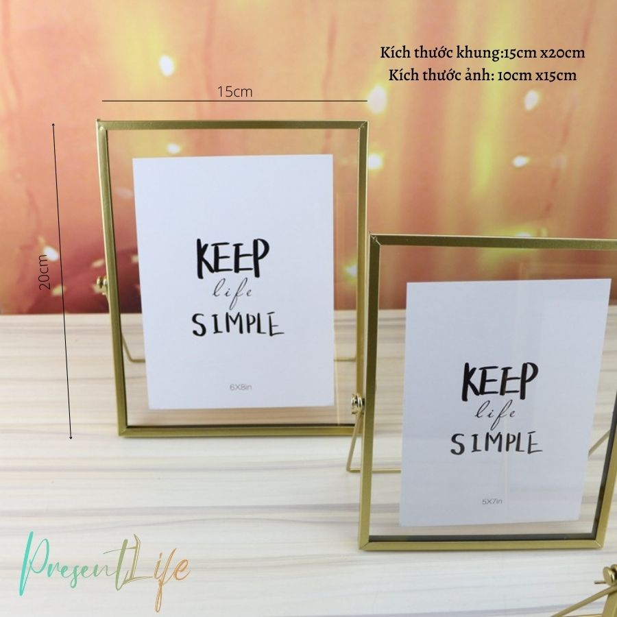 Khung ảnh để bàn mặt kính có khung viền kim loại cao cấp, thích hợp trang trí, quà tặng.