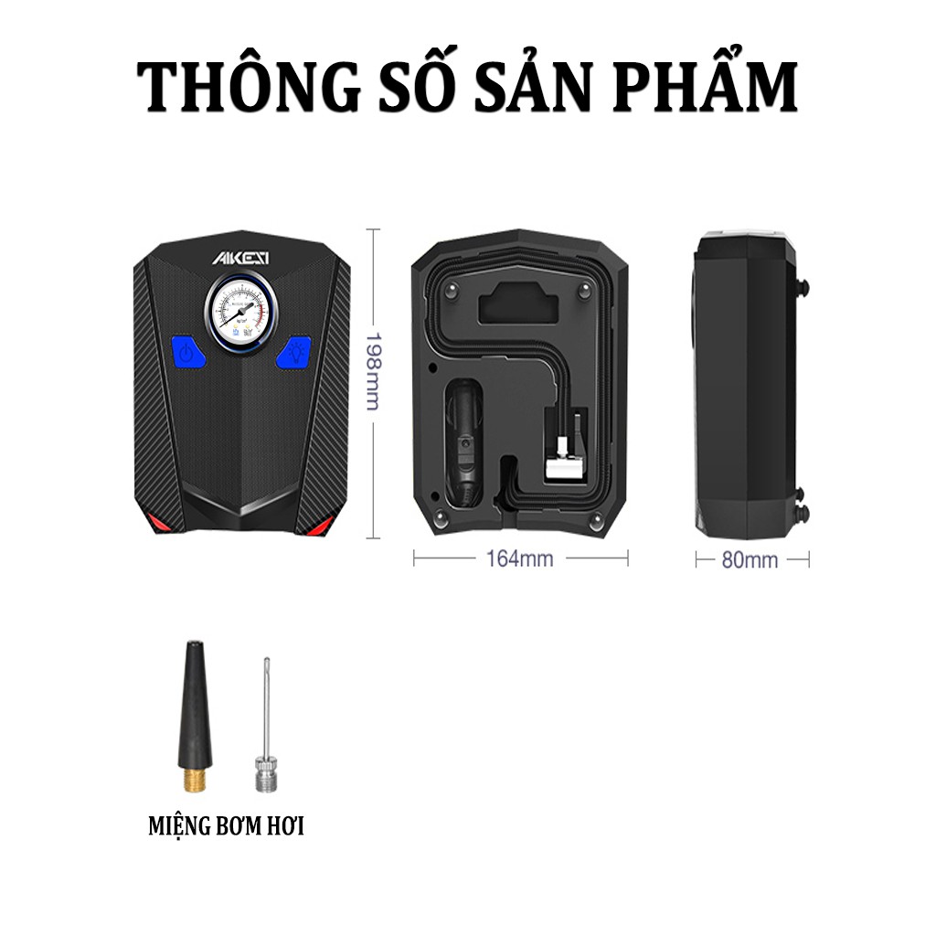 Bơm Lốp Ô Tô AIKESI - Loại Kim Đồng Hồ,Lực Bơm Mạnh