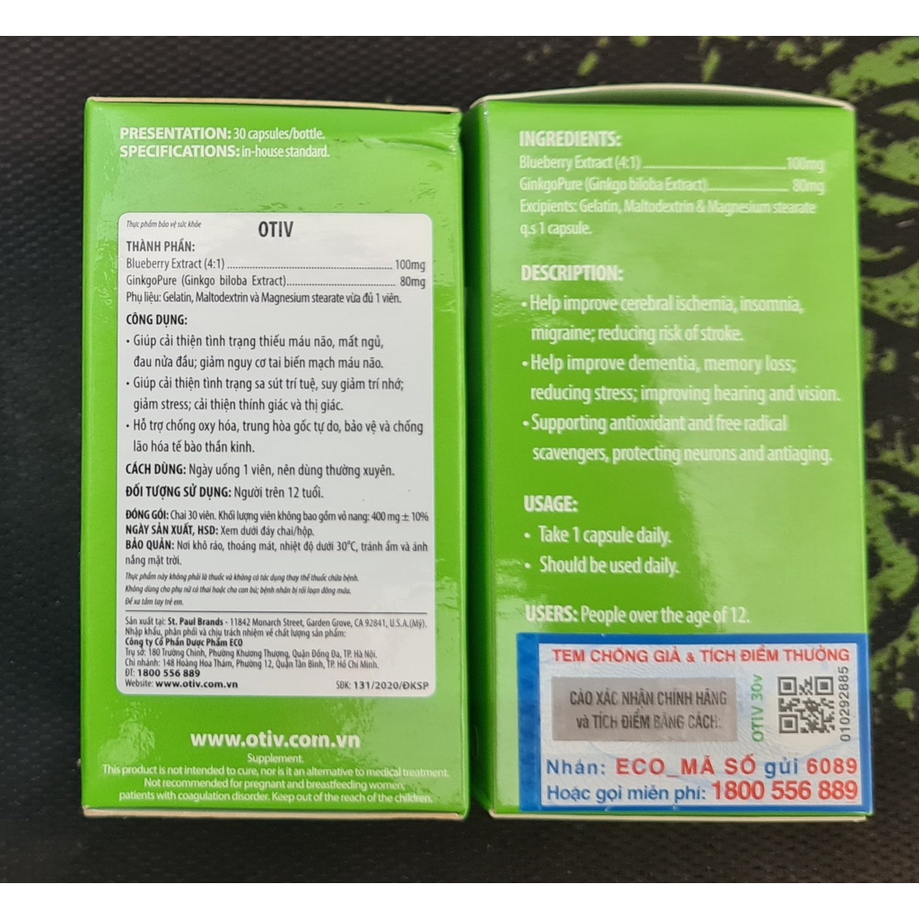 Viên uống bổ não Otiv (Lọ 30 viên) - For your brain
