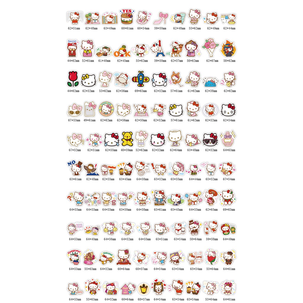 Set 100 Hình Dán Hello Kitty Chống Thấm Nước Dùng Để Trang Trí