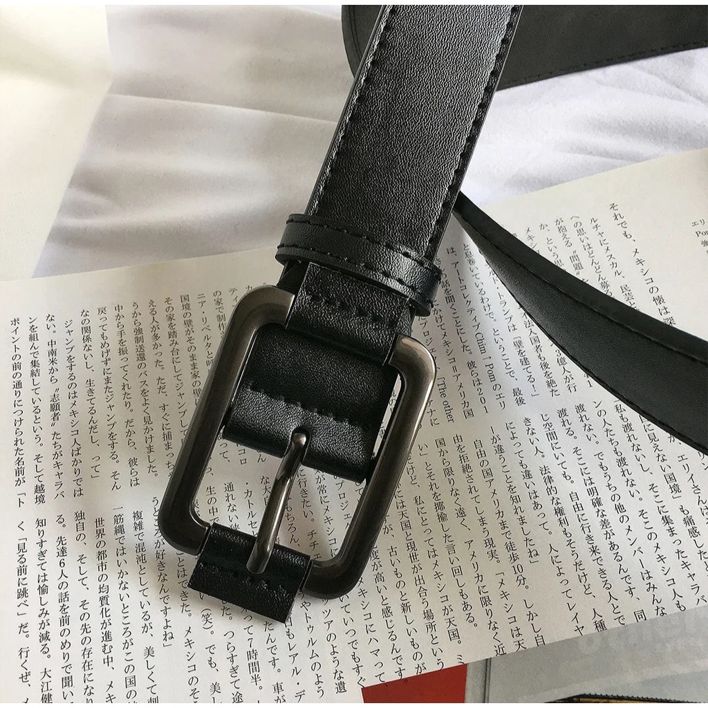 Thắt Lưng Nam Nữ DG Mặt Vuông Asta Accessories Màu Đen Xám Đẹp - Dây Lưng Unisex Mặt Kim Loại  Da PU Hàn Quốc - DG