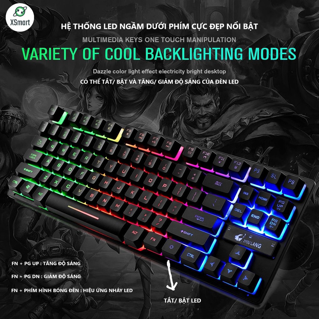 Bàn Phím Gaming Máy Tính Free Wolf K16 LED 7 Màu, 87 Phím Giả Cơ Cao Cấp Chơi Game Cho PC, Laptop, Máy Tính