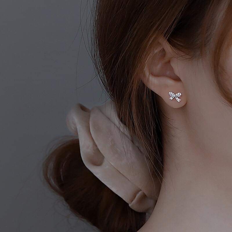 Bông tai bạc ta Bông tai hình nơ xinh xắn Van Jewelry V10077