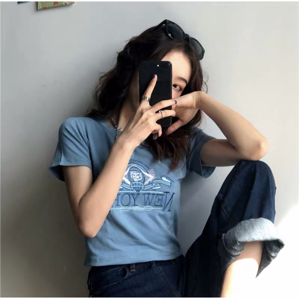 ÁO CROPTOP NEW YORK XANH DƯƠNG HOT HIT - CRT ULZZANG
