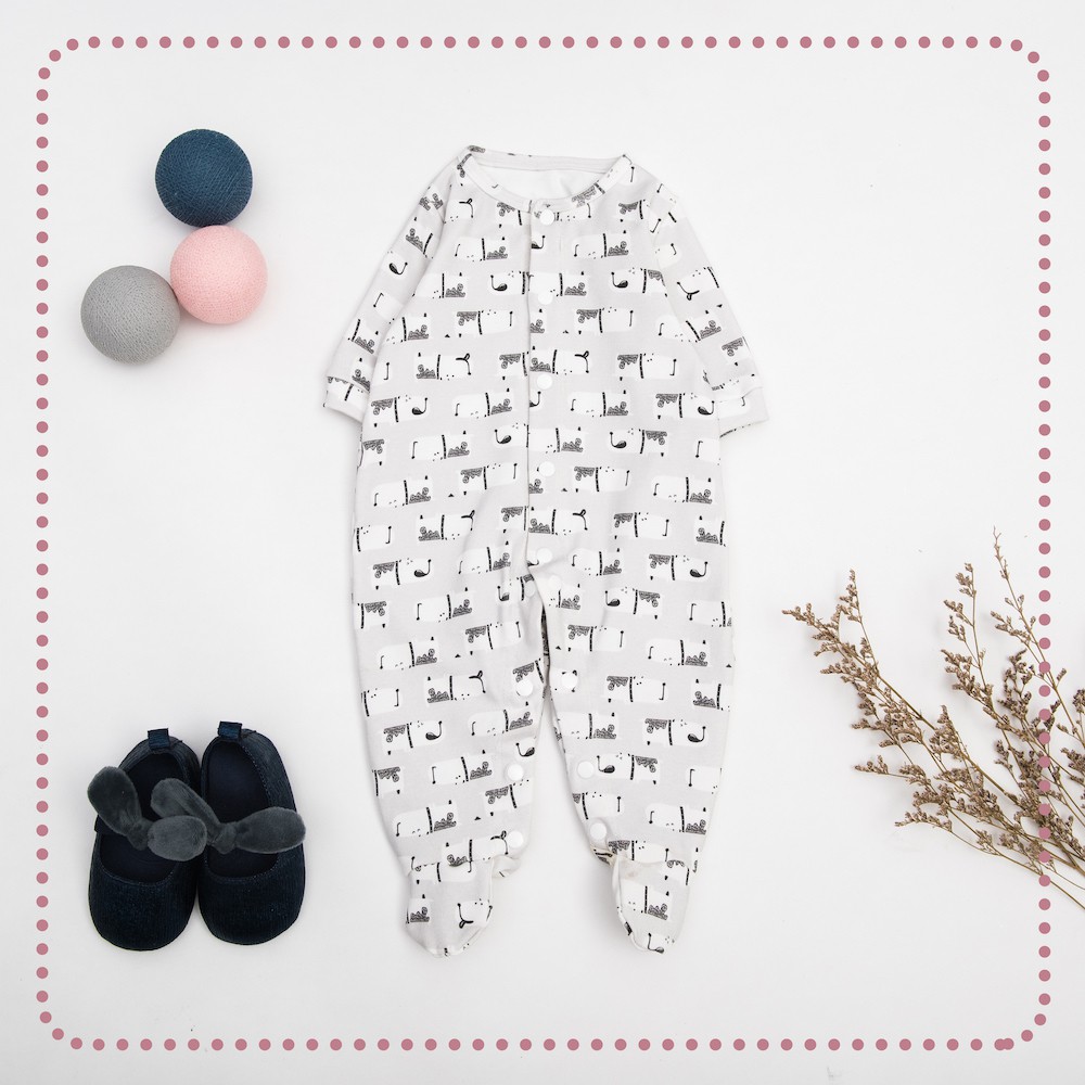 Sleepsuit/ Bộ liền có tất cotton Gâu xám - Đồ sơ sinh cho bé