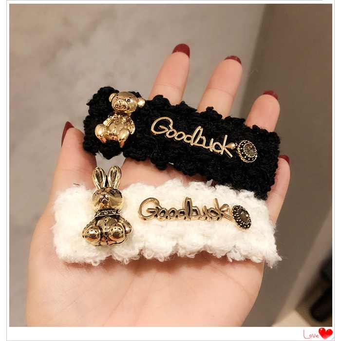 Kẹp tóc vải len BB hình thỏ phong cách Hàn Quốc thời trang thu đông cho nữ