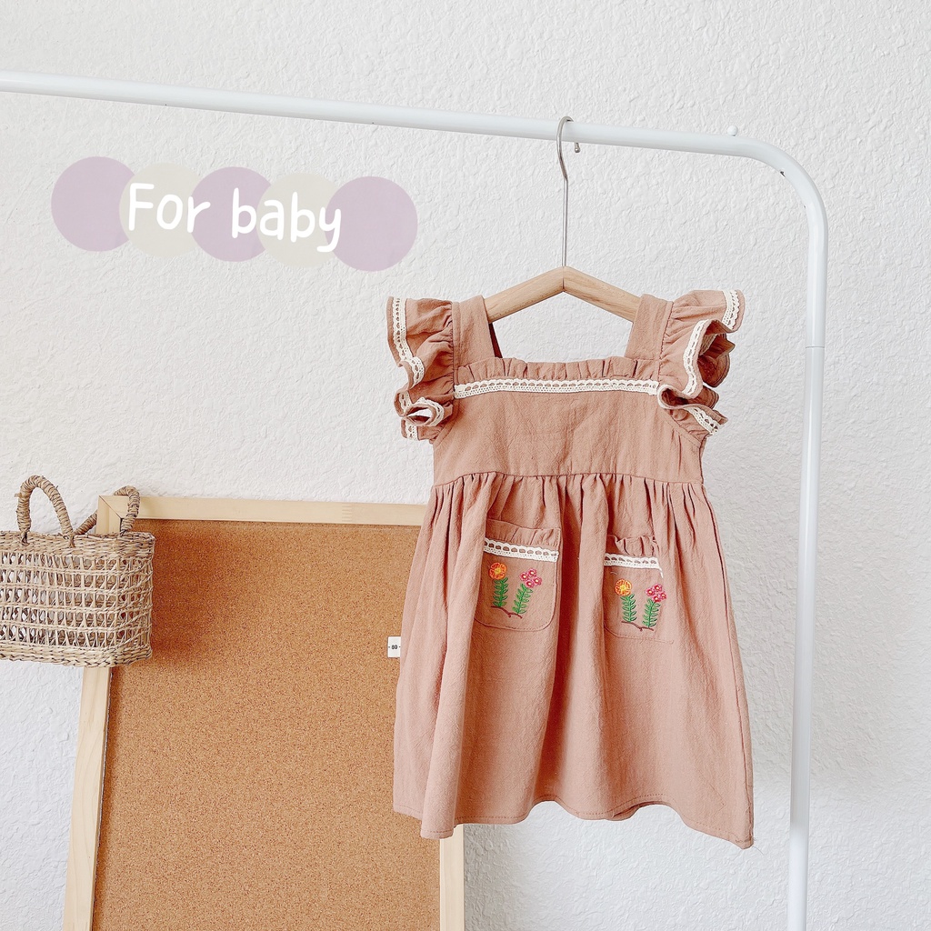 Váy hè cánh tiên cổ vuông 2 túi cho bé 1-6 tuổi (Mã 170602)