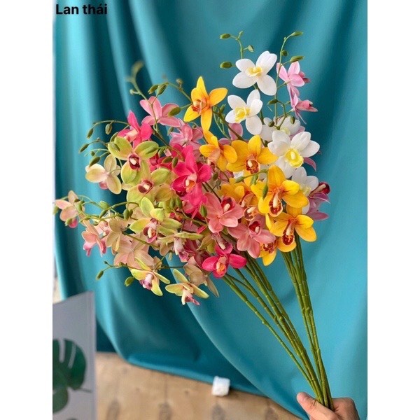 Hoa giả-Cành hoa Địa Lan Thái cao su cao cấp loại 10 bông 3 nhánh