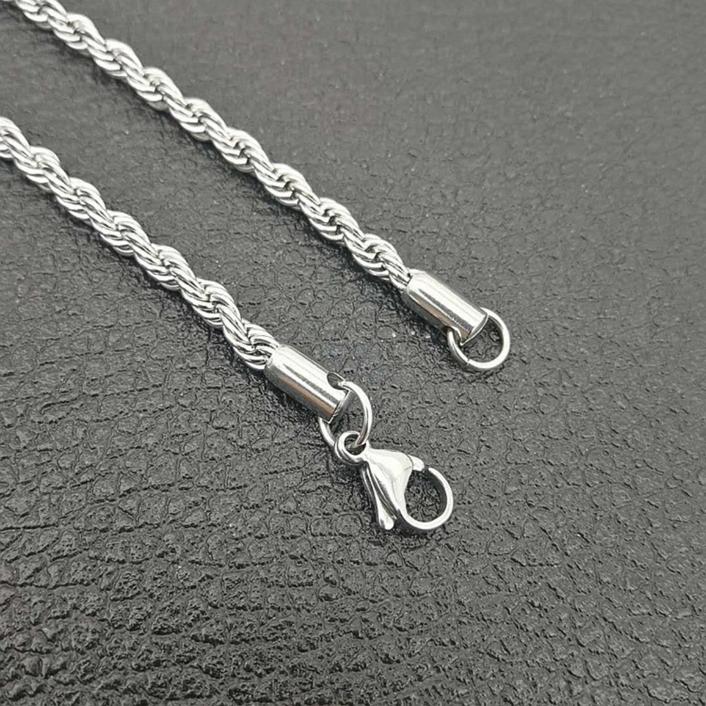Dây chuyền nam nữ LETIS DC08 kiểu xoắn thép 3mm titan màu bạc, vòng cổ phong cách đơn giản thời trang